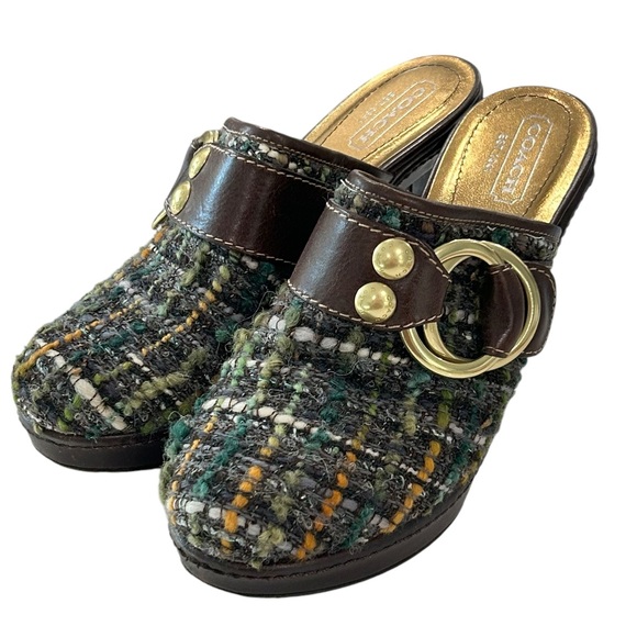 Vintage Coach Tweed Heeled Platform Mules - Picture 3 of 11